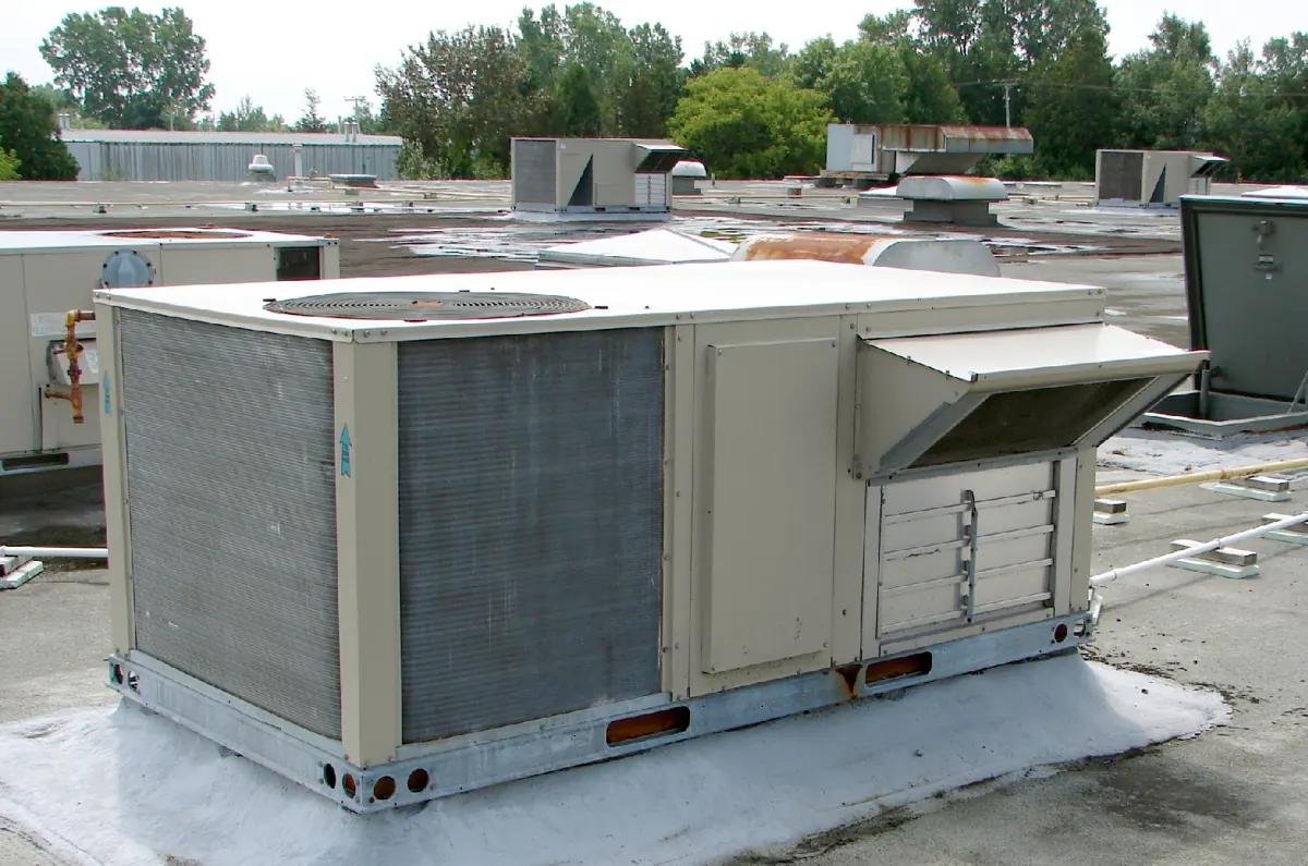 Packaged heating and air-conditioning units on a rooftop