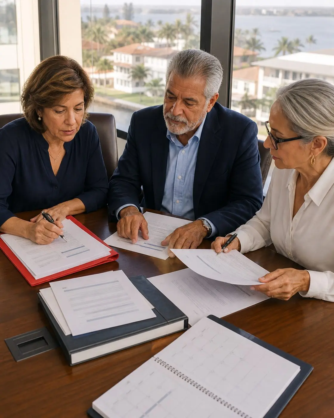 Condominium board leaders documenting decisions and follow-up actions