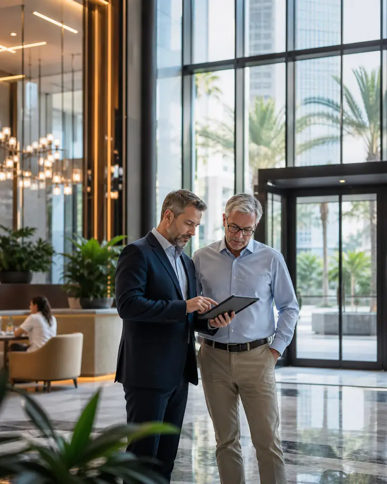 Commercial property leaders reviewing building operations