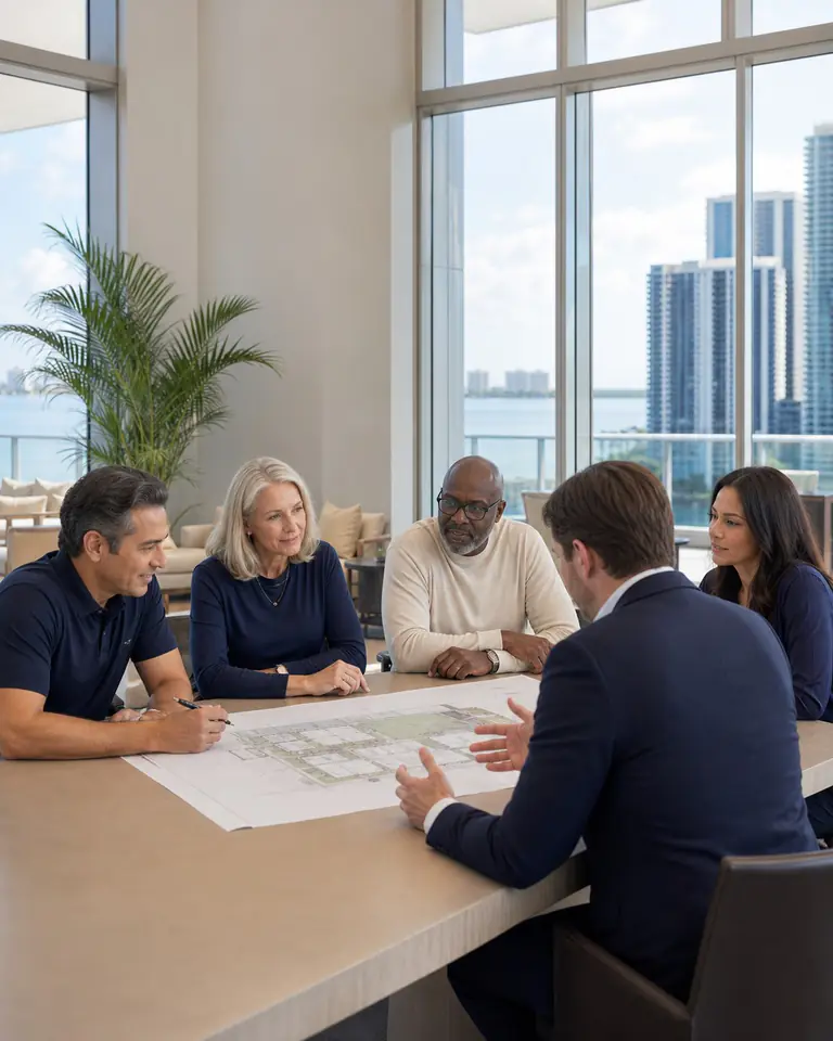 Condominium board leaders meeting with an independent advisor