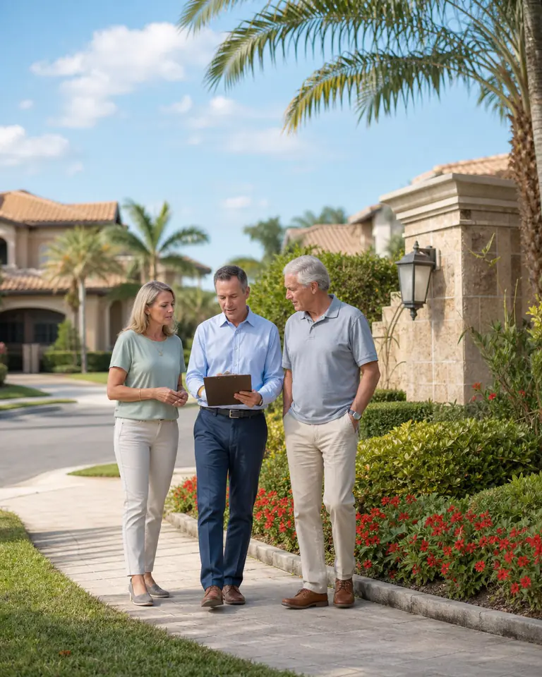 HOA board leaders walking through a Tampa Bay community