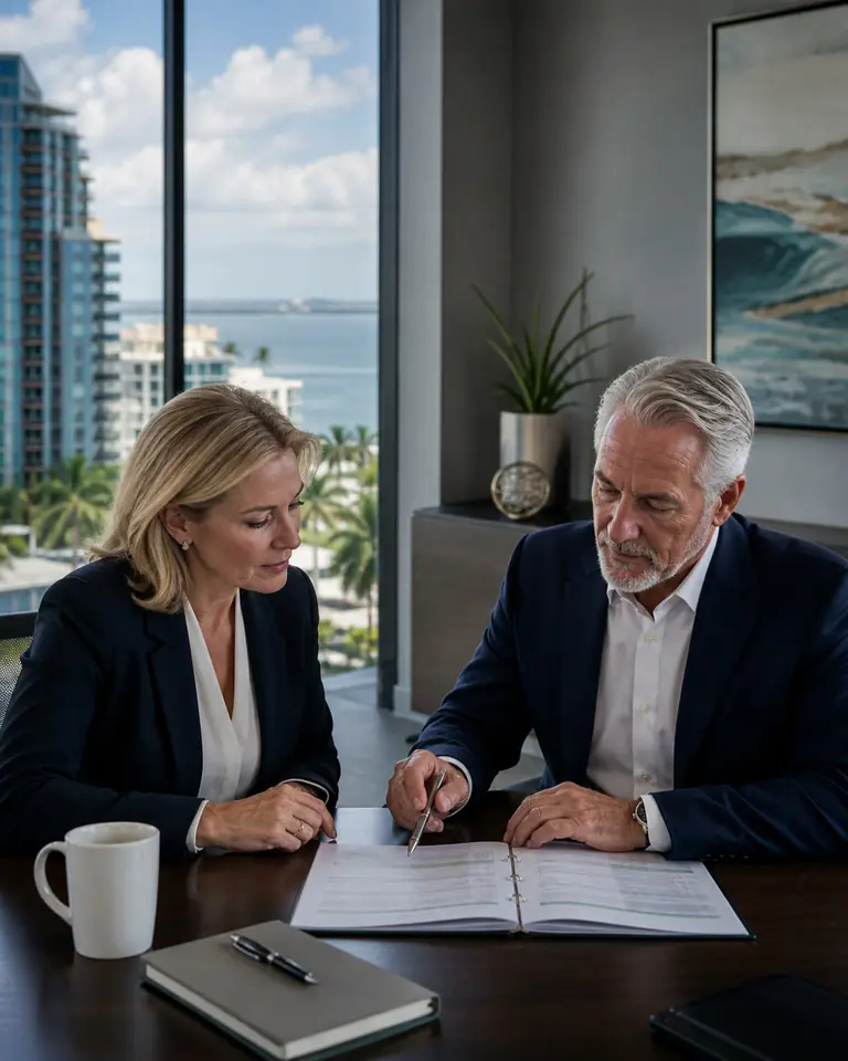 Property management executives reviewing a performance plan