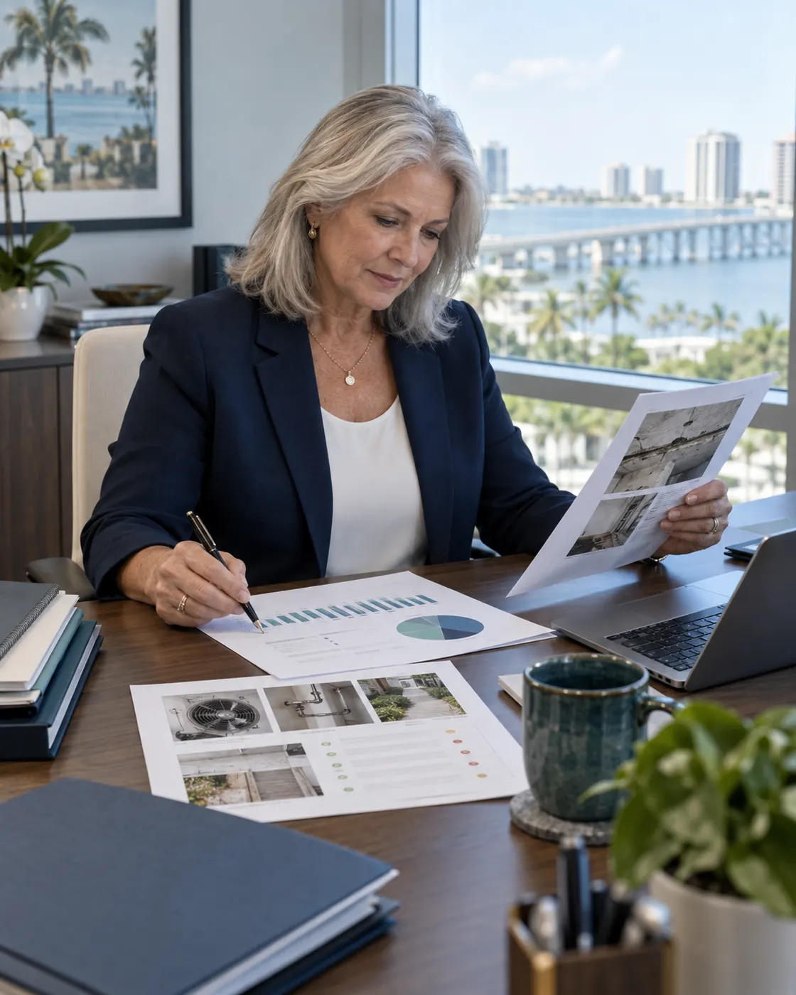 Property manager preparing a monthly operational reporting package