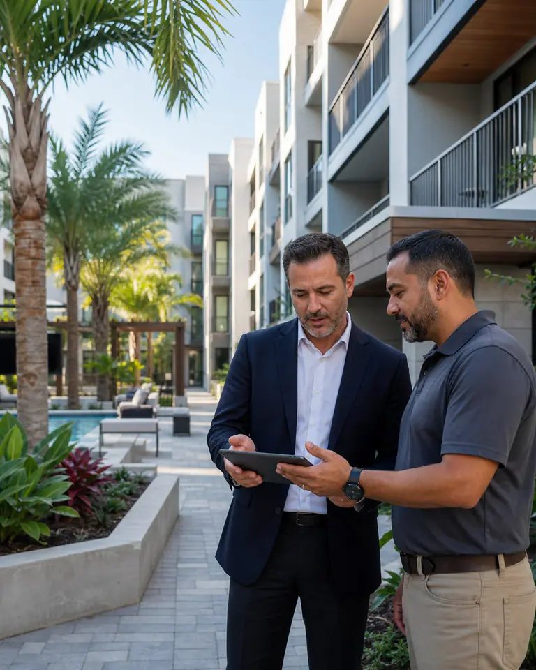 Property leaders reviewing multifamily community operations