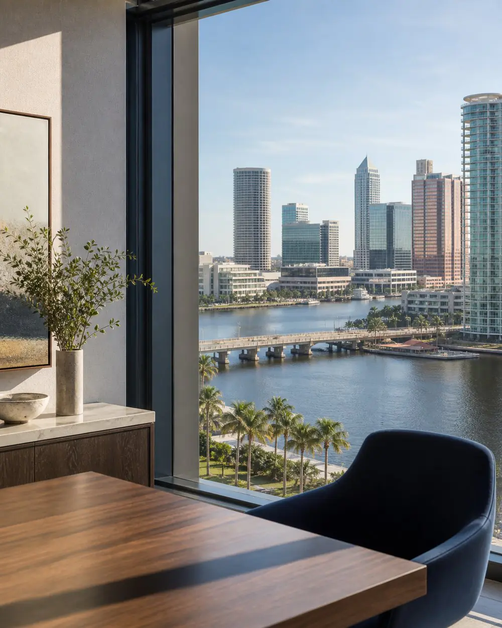 Confidential property consultation setting overlooking Tampa