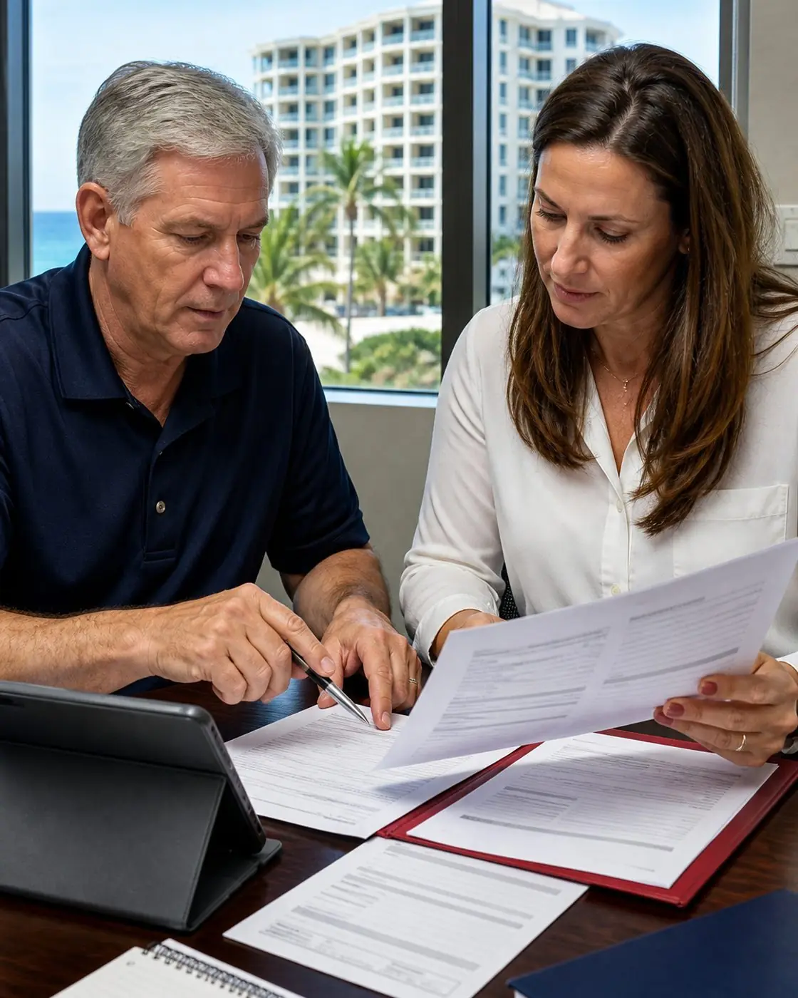 Property leaders reconciling a vendor contract, invoice, and service record